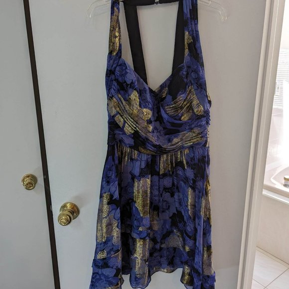 Nicole Miller metallic Purple and Gold floral Halter Dress Size 6 - Picture 4 of 7